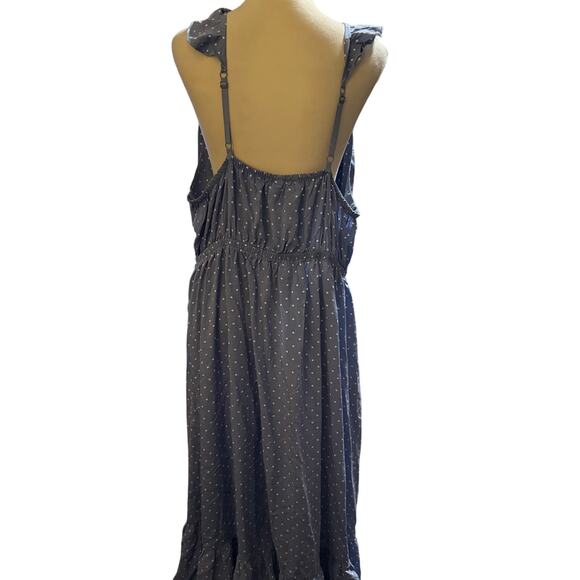 Cacique Sleep Polka Dot Ruffle Maxi Nightgown, Blue & White, Plus Size 22/24 - Picture 4 of 8